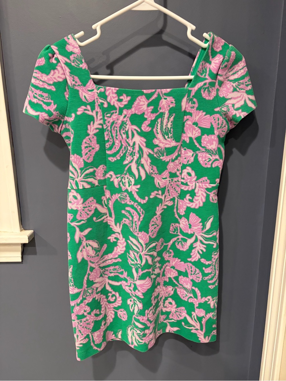 Green & Pink Floral Square-Neck Shift Dress